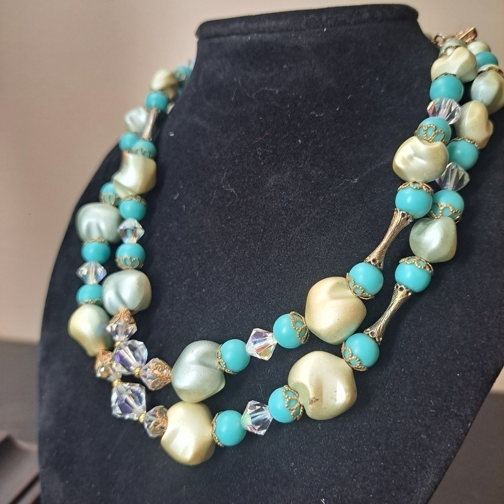 Vintage Beaded Turquoise Double Strand Necklace
